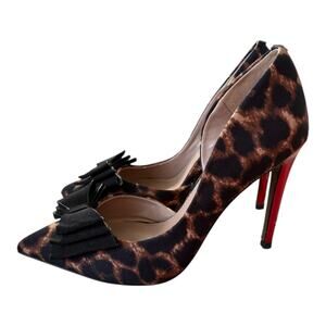 Betsey Johnson Leopard Print Bow Pumps Red Heel Pointed Toe 7.5M Mob Wife Glam